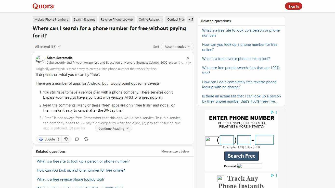 Where can I search for a phone number for free without paying for it? - Quora